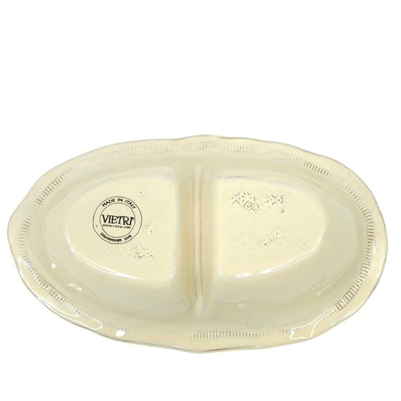 Vietri Bellezza Buttercream Divided Serving Bowl 8.75" Oval Dish Italy Embossed - Picture 5 of 14